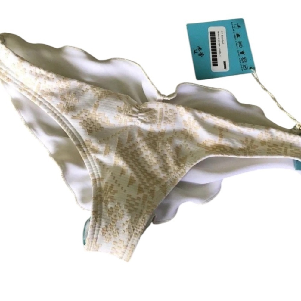 NWT Letarte cheeky bikini bottoms white gold pattern Size S